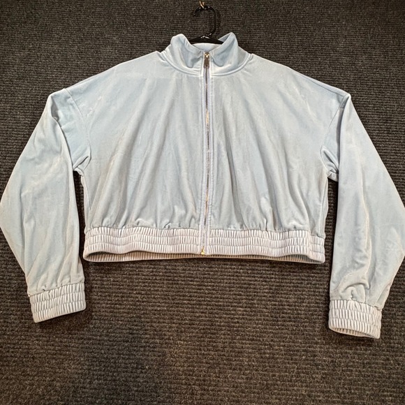 Forever 21 Jackets & Blazers - Forever 21+ Womens Light Blue Velour Cropped Zip Up Track Jacket Size 0X
